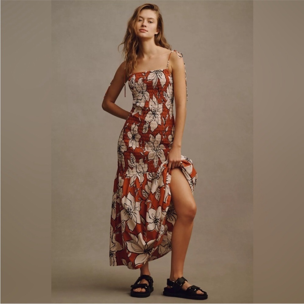 NWT Anthropologie Dhrur Kapoor smocked flounce hem dress